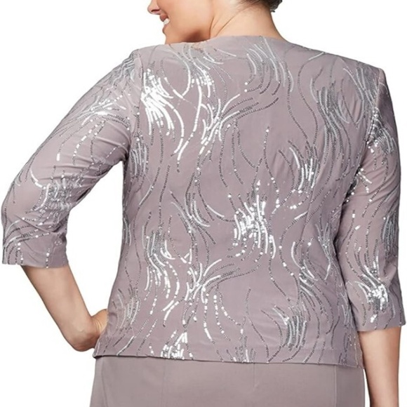 NWT Alex Evenings Women's Pewter/Frost Tea Length Jacket Dress - size 20W - Picture 5 of 10